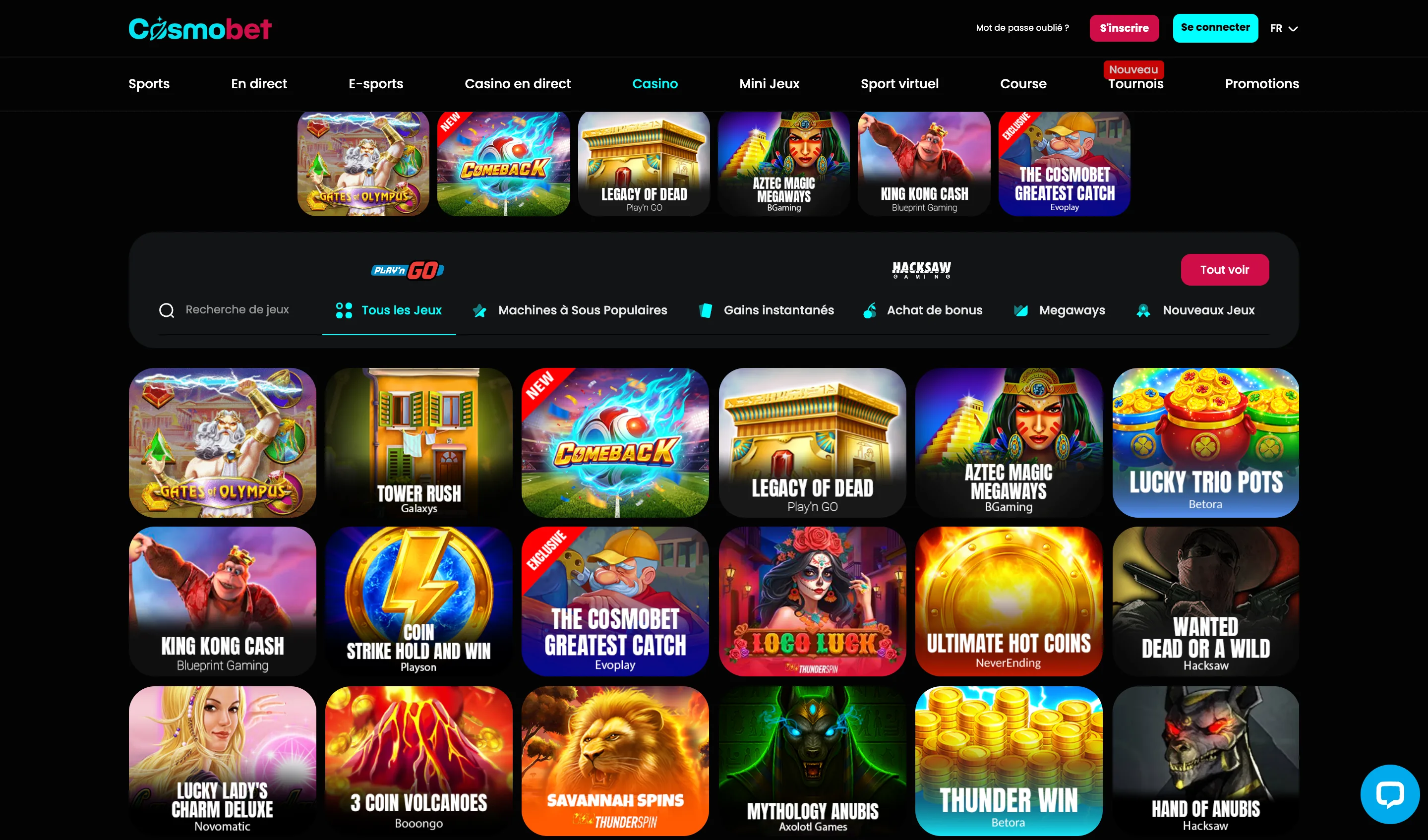 Section machines à sous Cosmobet avec jeux de casino en ligne